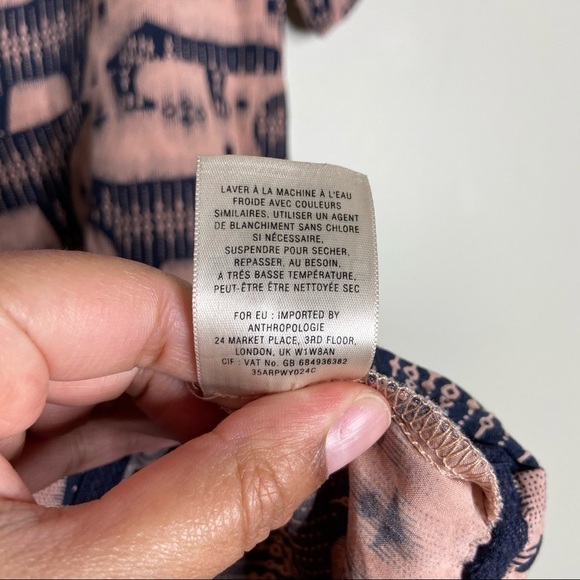 Anthropologie Maeve Shift Dress Zola Bear Print Blush Salmon Pink Navy 4 - Picture 5 of 8